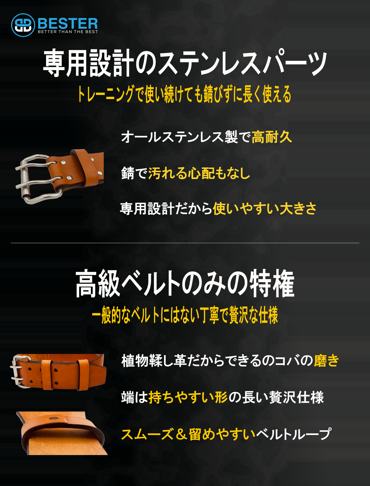 【T-ポイント5倍】 BESTER トレーニングベルト｜本革製・腰サポート・筋 高級レザー ウエイトトレーニング